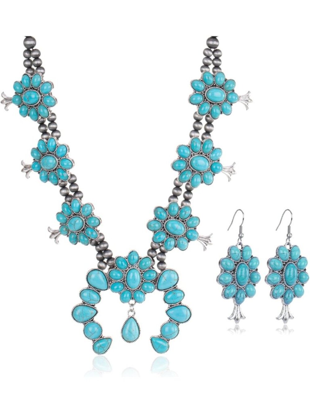 Turquoise Necklace & Dangle Earring Jewelry Set for Women - Boho Chic Style